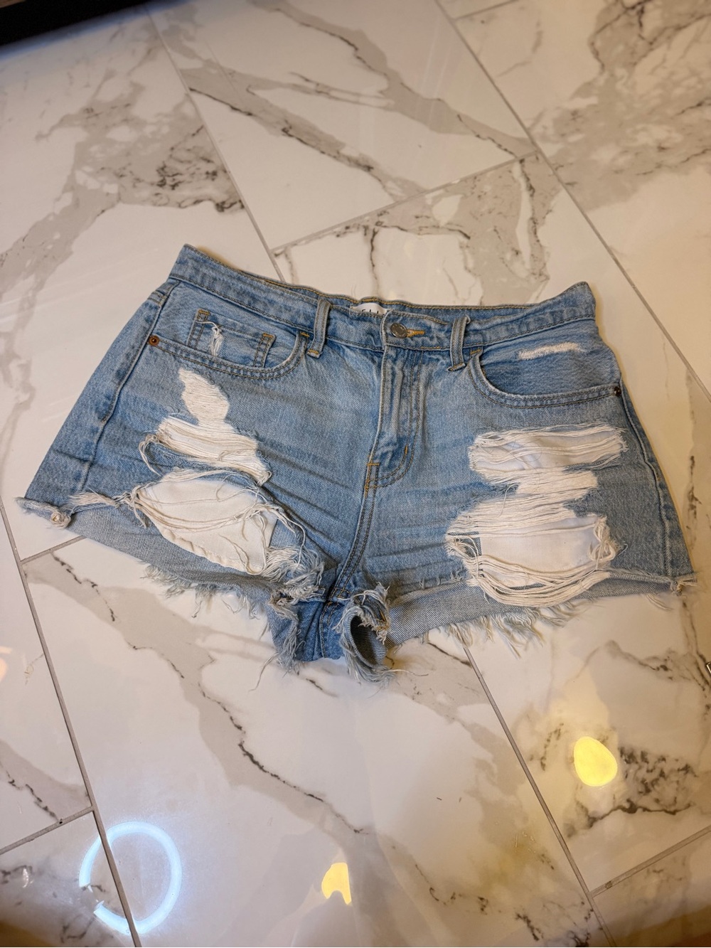 Cello Light Blue Distressed Denim Shorts